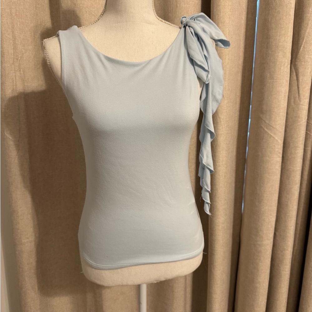Chic Light Blue Sleeveless Top with Shoulder Bow